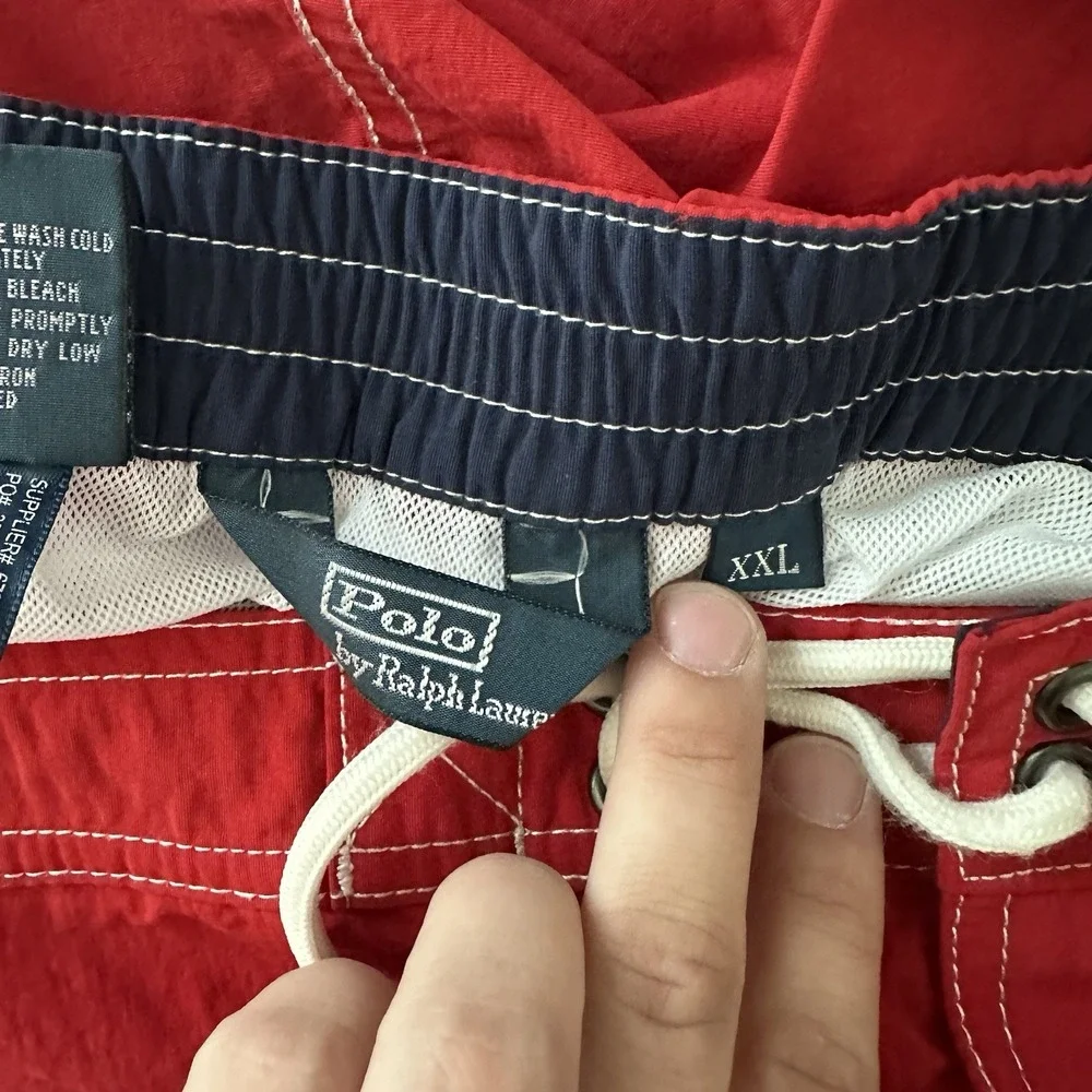VTG Polo Ralph Lauren Mens Cargo Swim Trunks Size XXL Red Board Short Preppy Y2K